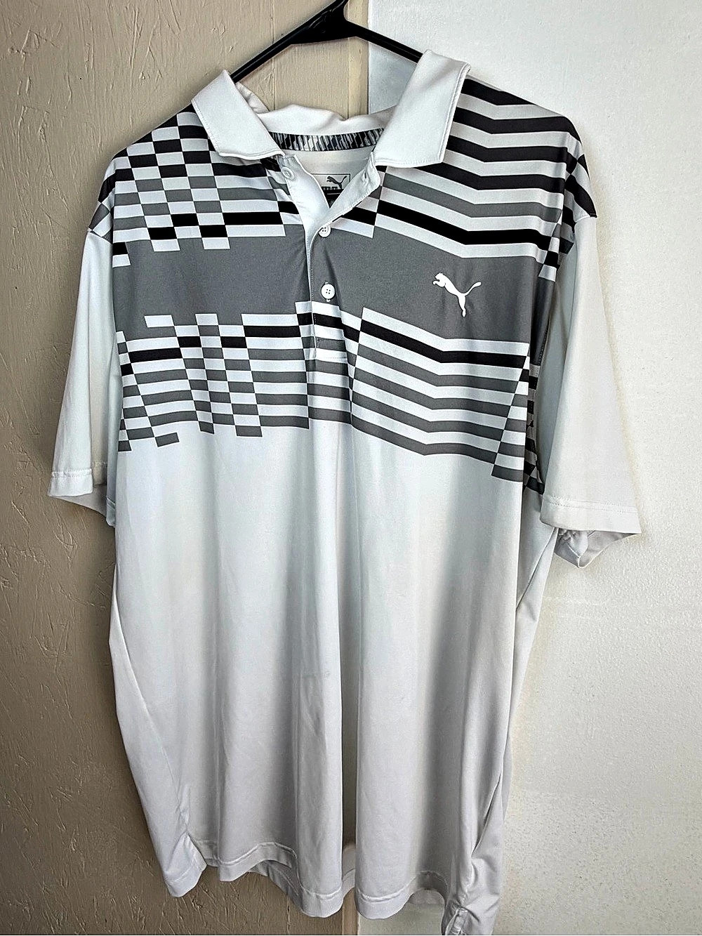 Puma Men's Geometric Polo White Gray Size Large Like New
